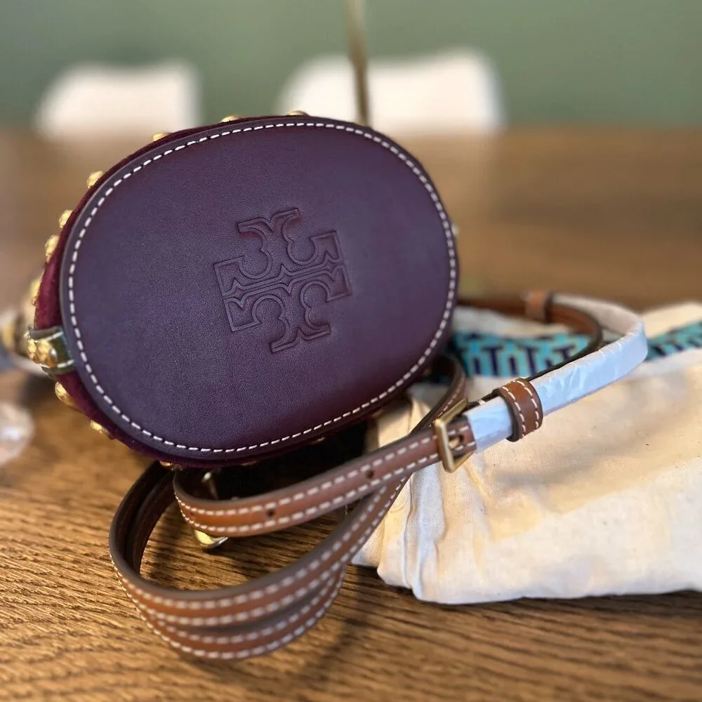NWT! NEW Tory Burch T Monogram Jacquard Studded Mini Bucket Bag -multi leather